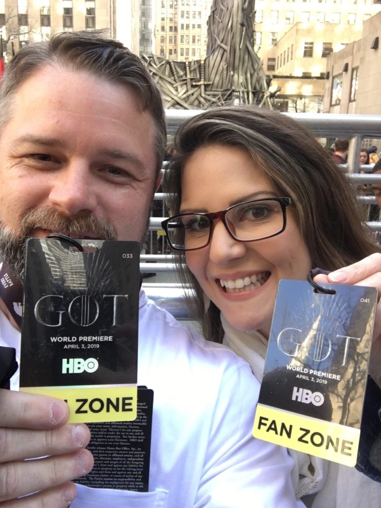 Playol at his wife at the Game of Thrones premiere.