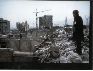 American Red Cross President Dick Schubert surveys the damage in Armenia following the earthquake in December 1988.