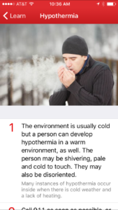 Hypothermia info in first aid app