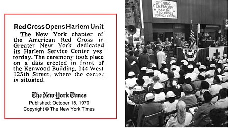 Newspaper clipping and photo about Red Cross opening Harlem unit.