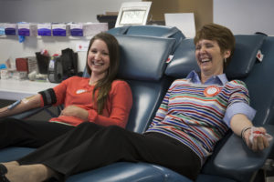Lewis and Clark / Arizona Blood Services Region CEO gives blood to set an example for her employees. She is joined by her executive assistant, Tristian Bush.