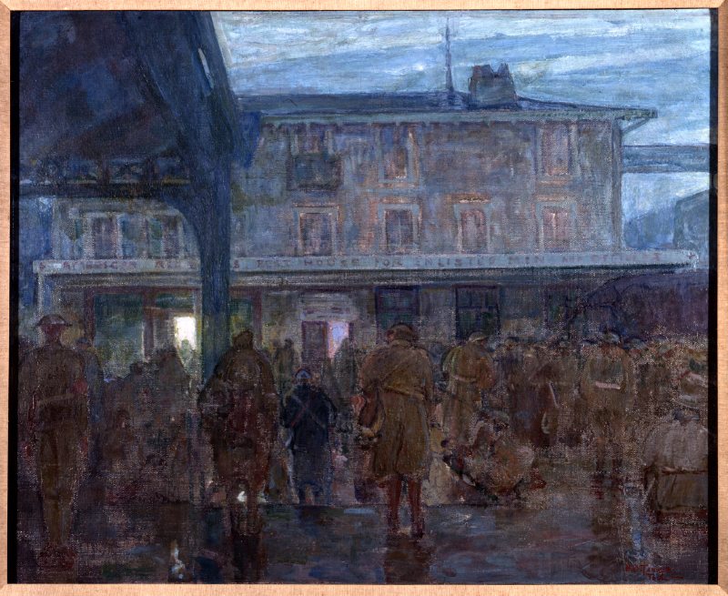 ARC Canteen, Tour, France (Shows the exterior of the Red Cross rest home for enlisted men.) Oil on canvas 1918