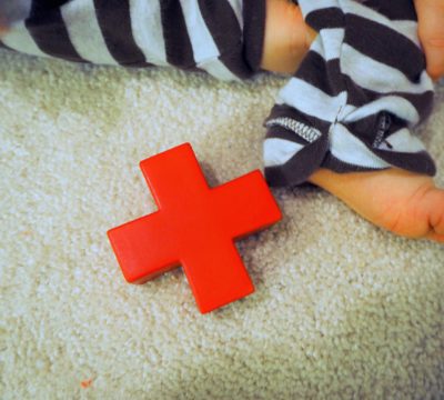 infant preparedness baby feet with red cross