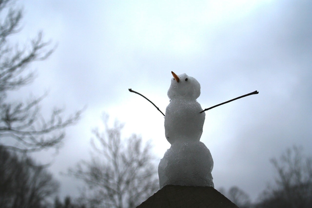 snowman with arms to the sky