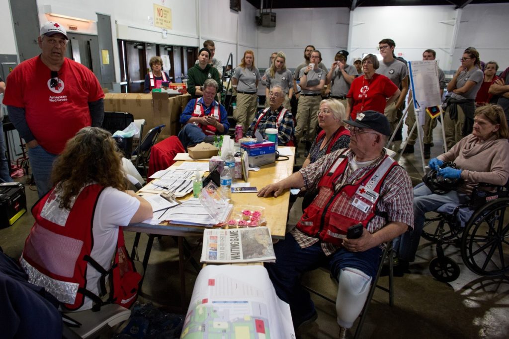 Oroville Dam Red Cross disaster workers have a shelter meeting