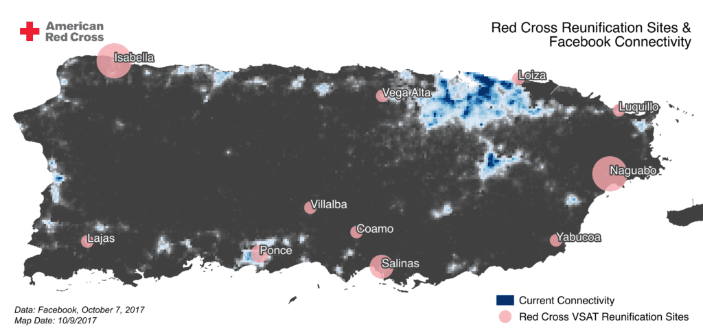 Map of Facebook connectivity in Puerto Rico after Hurricane Maria