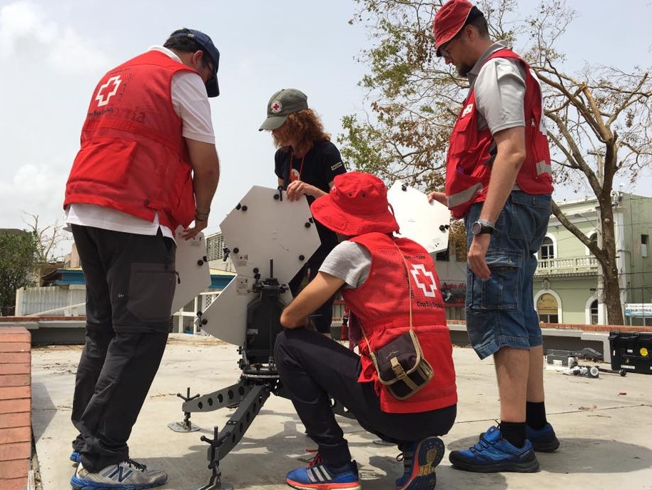 Red Cross team setting up a VSAT