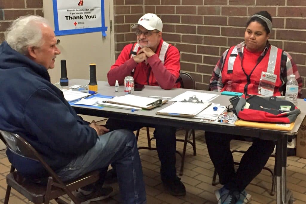 George Stanley Checks in with Red Cross Volunteers at the Branford Shelter