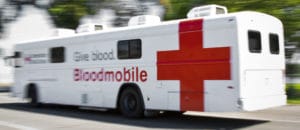 Blood Mobile driving down the road
