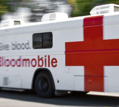 Blood Mobile driving down the road