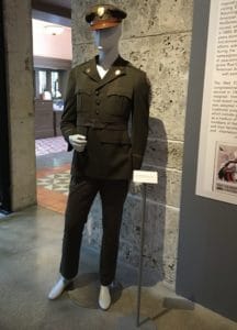 A man's military welfare uniform from the 1940s in the Coral Gables Museum exhibit in South Florida.