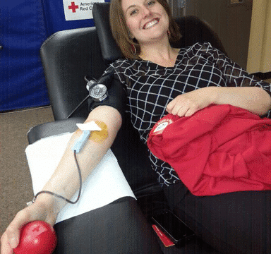 April donating blood.