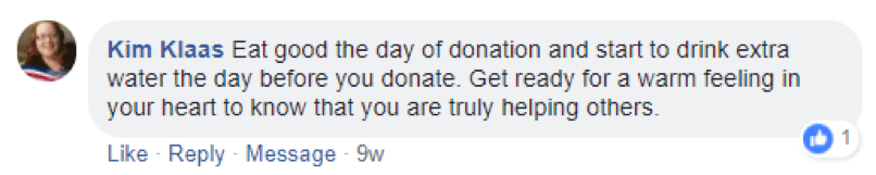 Kim's comment about blood donation tips. 