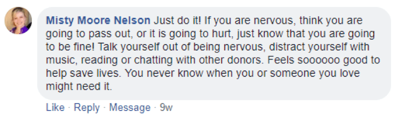 Missy's comment with blood donation tips. 