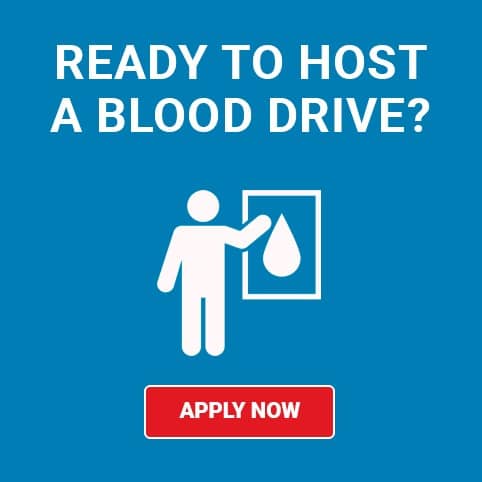 blood drive graphic encouraging users to apply to host a blood drive. 