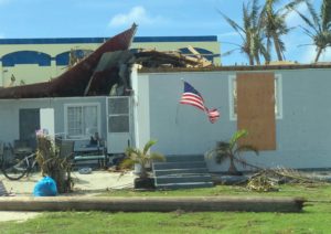 Roof damage on a house as a result of Typhoon Yutu.