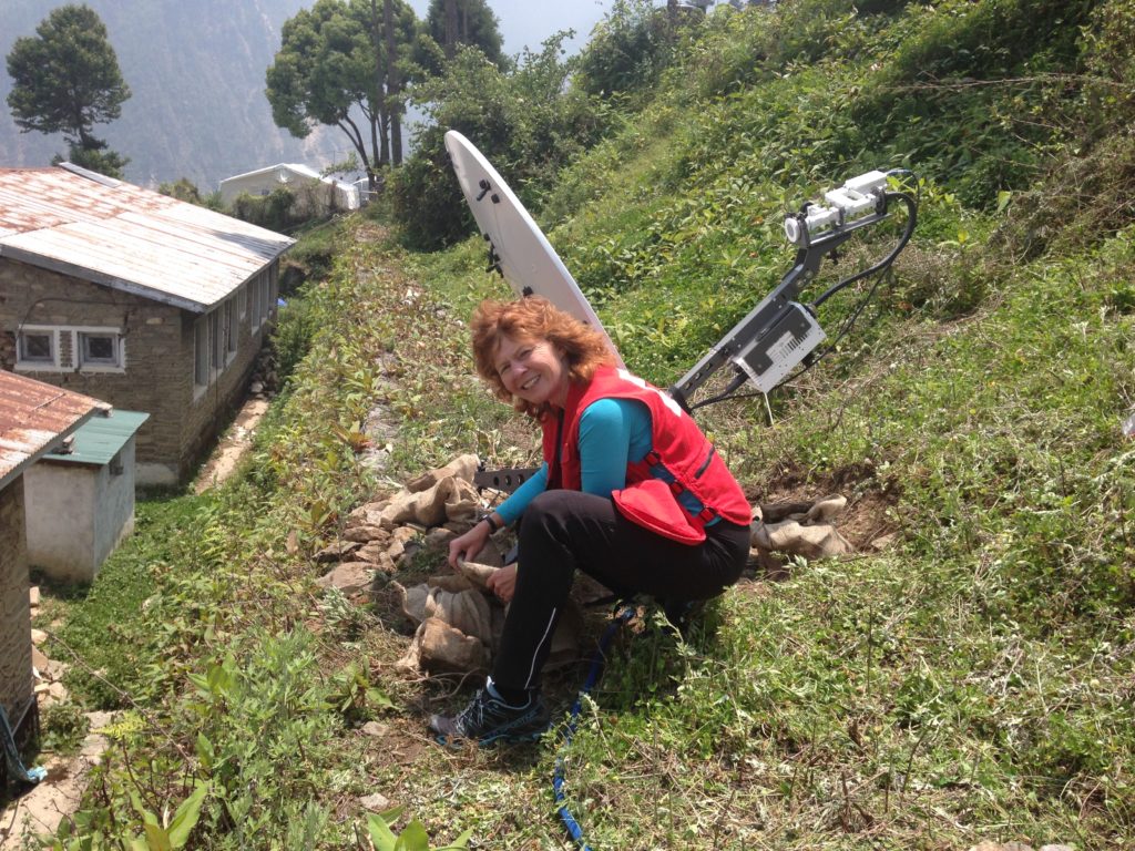 Julie, after setting up a satellite communications system in Nepal. 