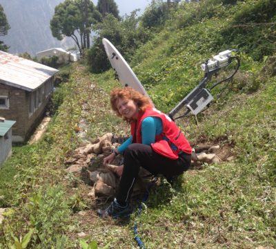 Julie, after setting up a satellite communications system in Nepal.