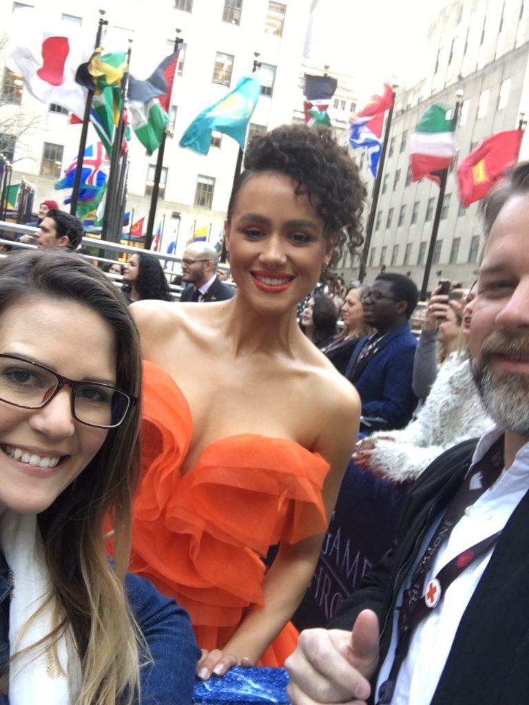 Playol and his wife with one of the Game of Thrones cast members at the season 8 premiere.