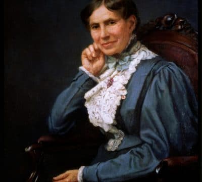 An oil painting of Clara Barton, the American Red Cross founder.