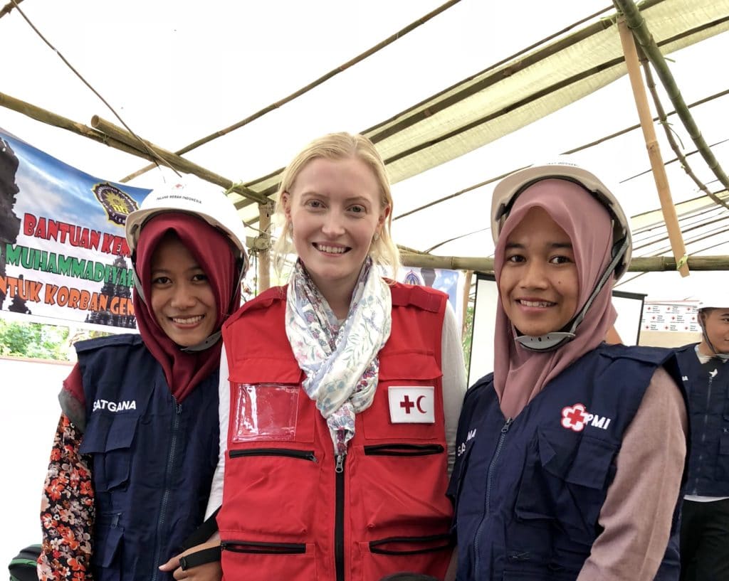 Sydney with Ifa and Lina who joined their local Community Based Action Team after the earthquakes.